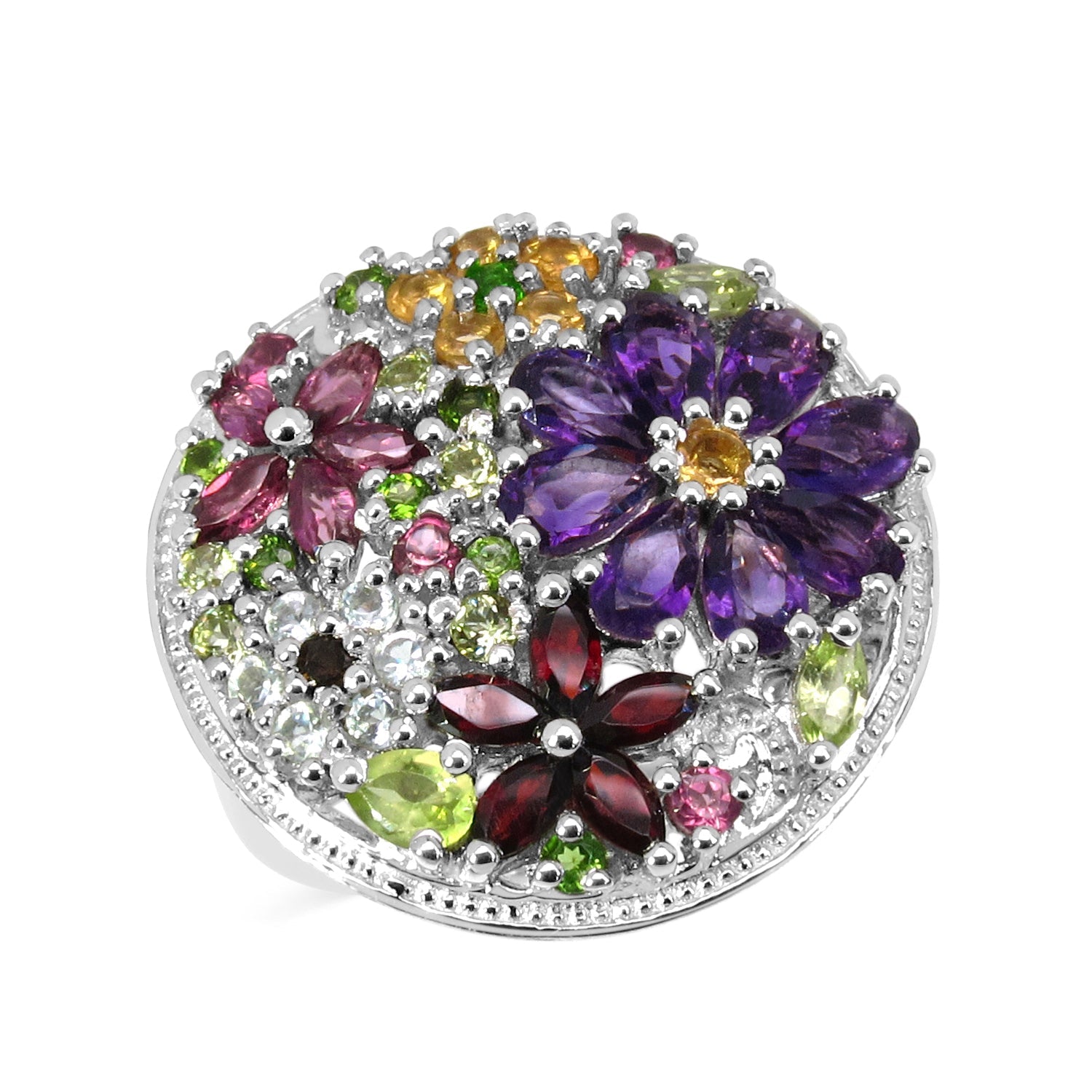 4.02 Carat Genuine Multi Stones .925 Sterling Silver Ring