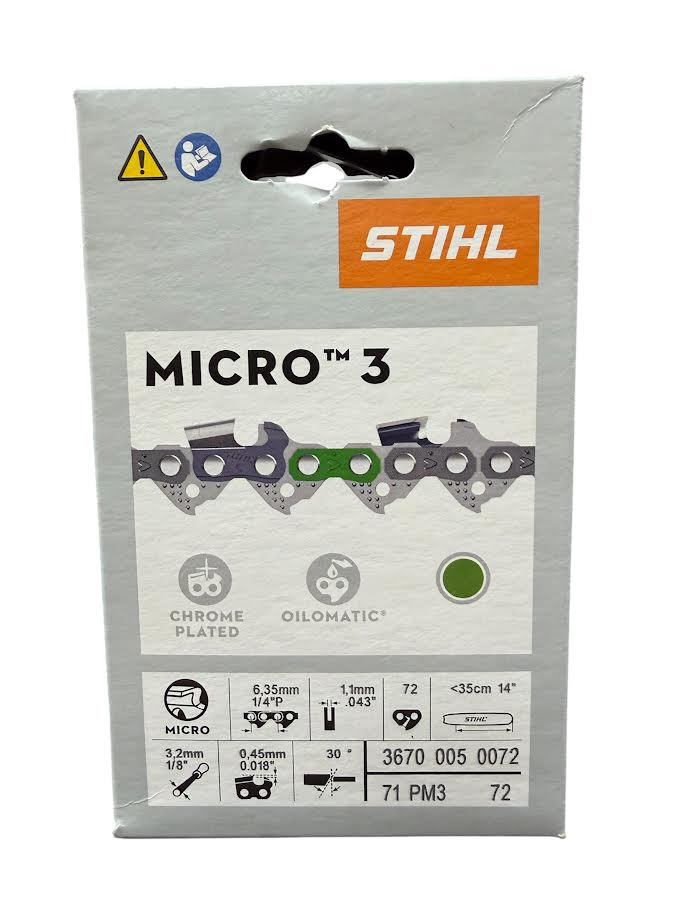 3670 005 0072 Stihl 71PM3 Picco Micro 3 Chainsaw Chain — 72 Drive Links Semi-Chisel Genuine OEM Part