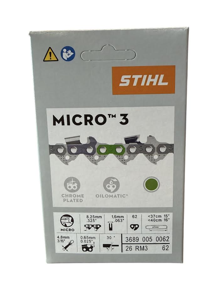 3689 005 0062 Stihl 26RM3 Rapid Micro .325" Chainsaw Chain — 62 Drive Links Semi-Chisel Genuine OEM Part