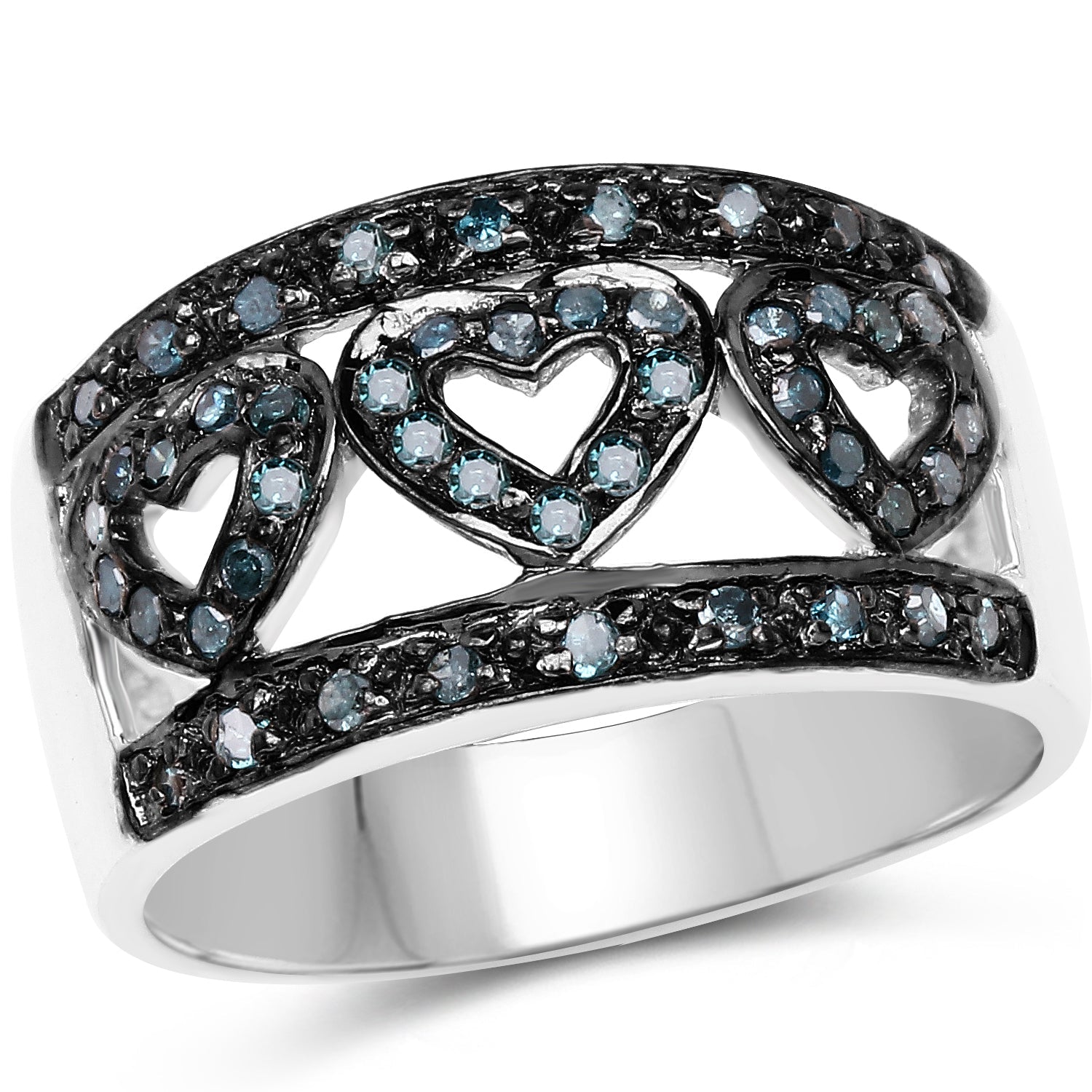 0.32 Carat Genuine Blue Diamond .925 Sterling Silver Ring