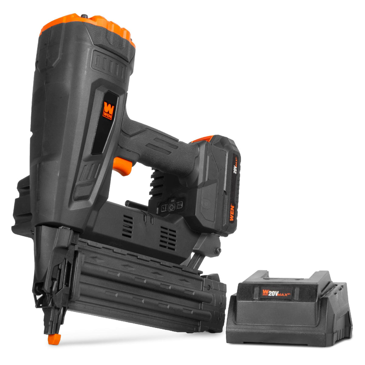 WEN 20518 20V Max Cordless Brushless 18-Gauge Brad Nailer with 2.0Ah Battery and Charger