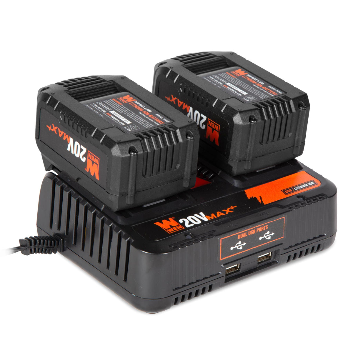 WEN 20VB25D 20V Max Starter Kit with Two 5.0 Ah Lithium-Ion Batteries and Dual Port Charger