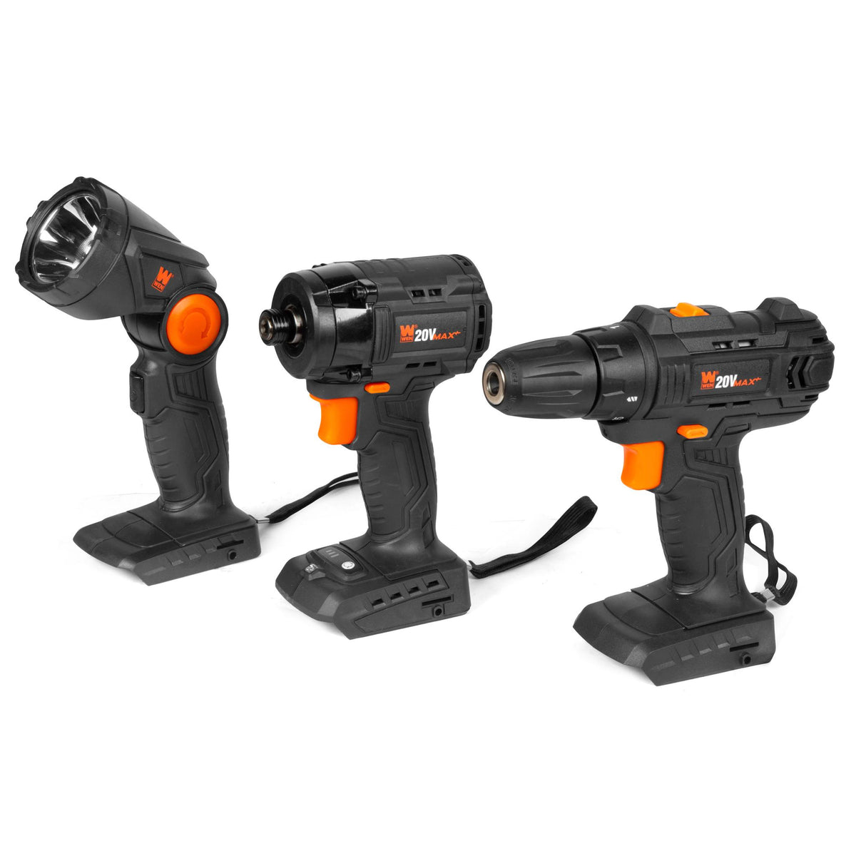 WEN 20VK3DBT 20V Max Cordless Drill, Brushless Compact Impact Driver, and LED Work Light / Flashlight Combo Kit (Tool Only - Battery Not Included)