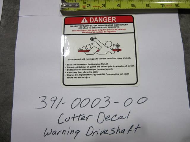 391-0003-00 - Bad Boy MowersCutter Decal-Warning Driveshaft 391000300