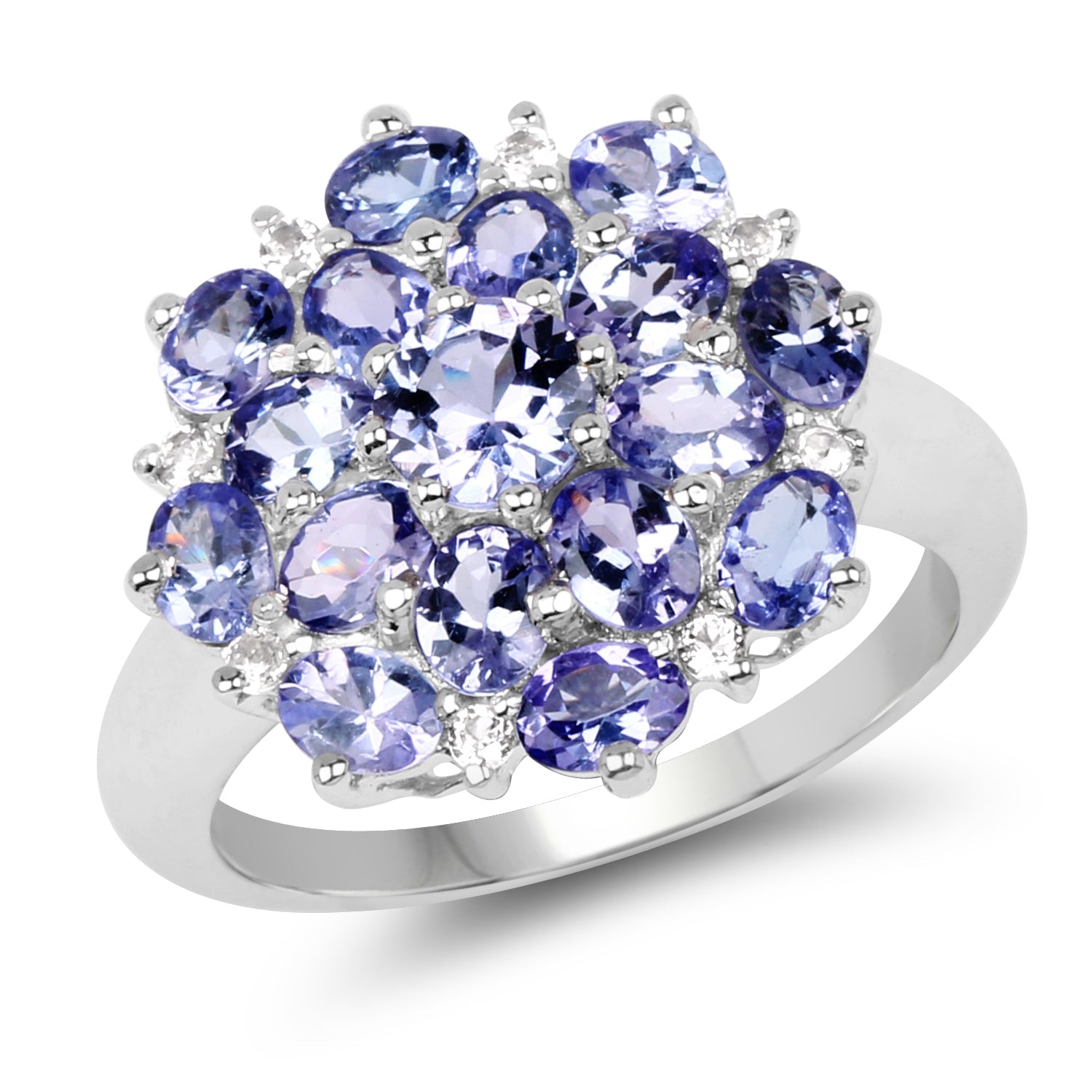 3.37 Carat Genuine Tanzanite and White Topaz .925 Sterling Silver Ring