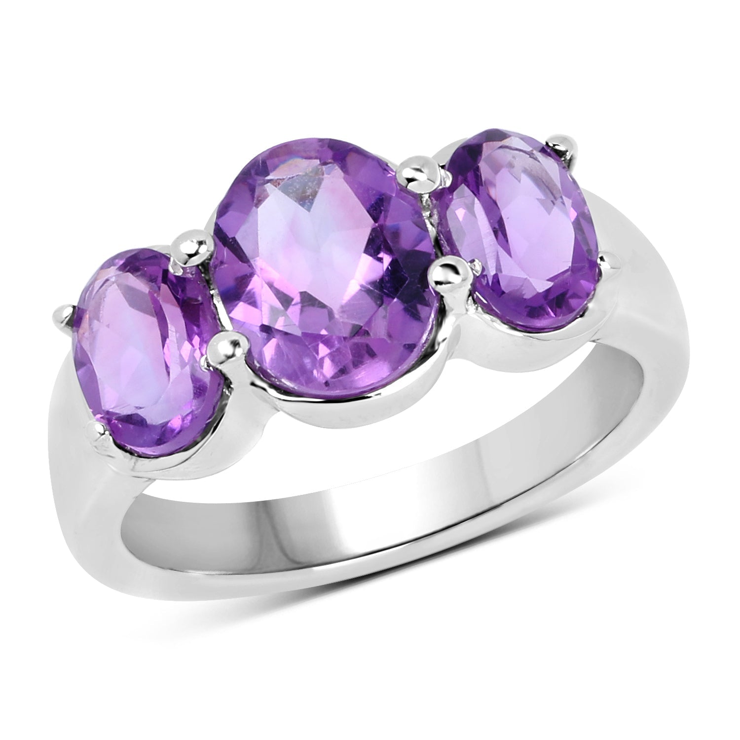 3.20 Carat Genuine Amethyst .925 Sterling Silver Ring