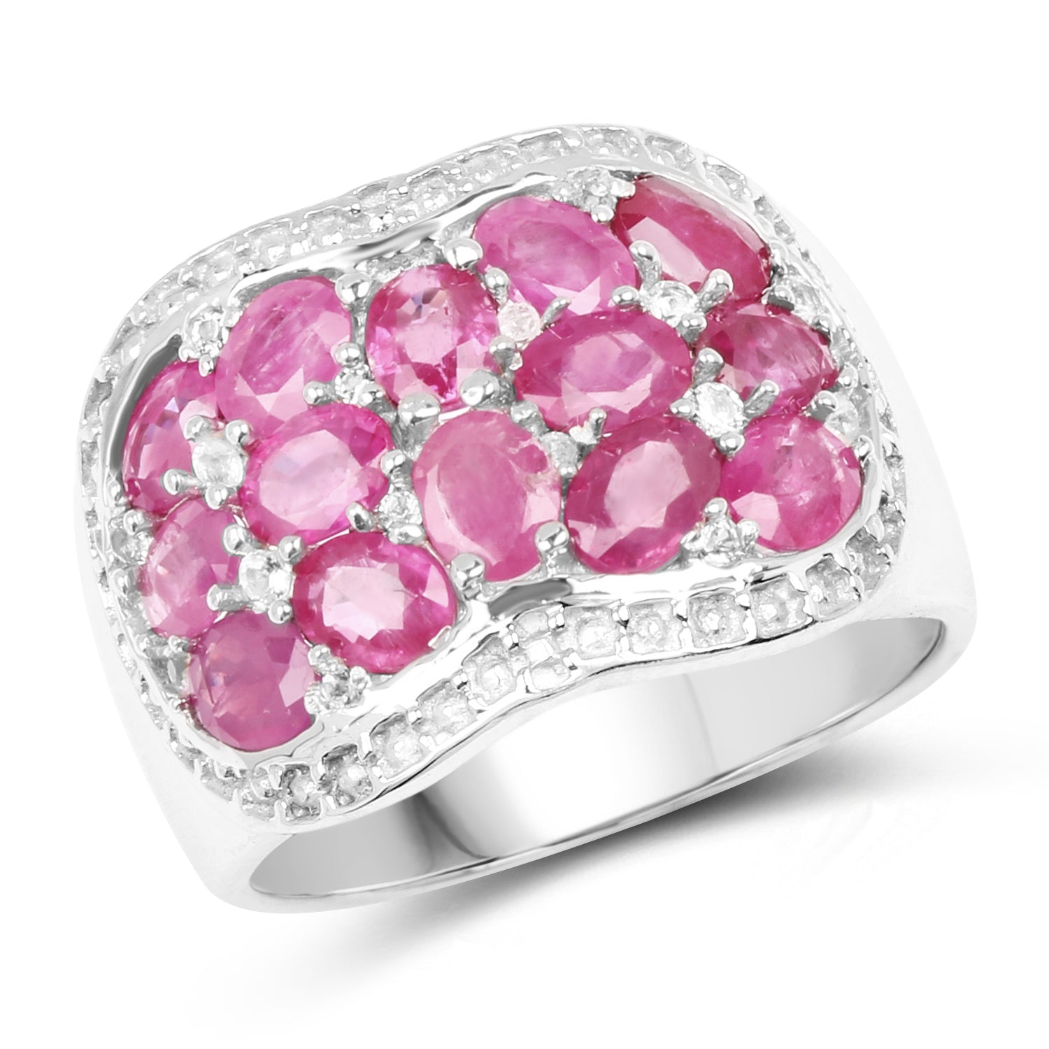 3.04 Carat Genuine Ruby & White Topaz .925 Sterling Silver Ring