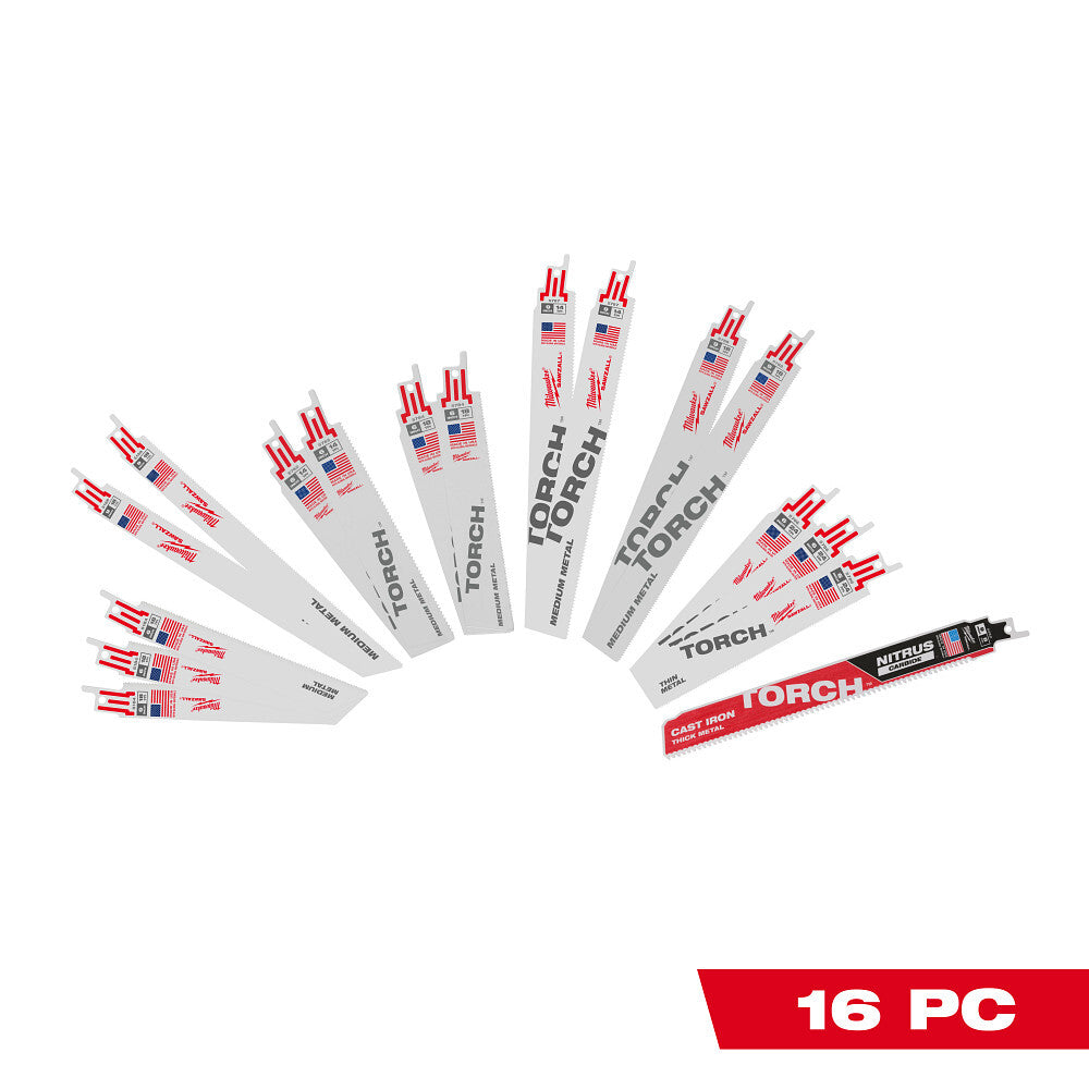 Milwaukee 49-22-1216D SAWZALL Blade Set - 16PC w/9" TORC NITRU SAWZALL Blade