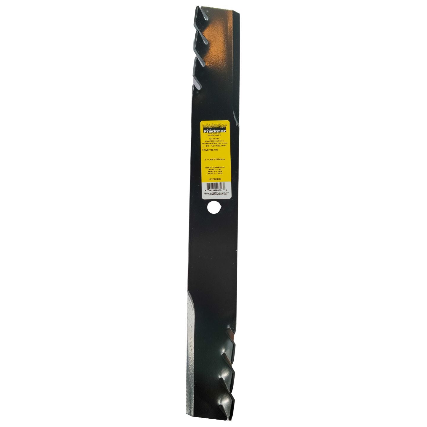 60" Deck Mower Blade 'Predator' Mulching (20.5" long x 5/8" Hole) Marbain Steel