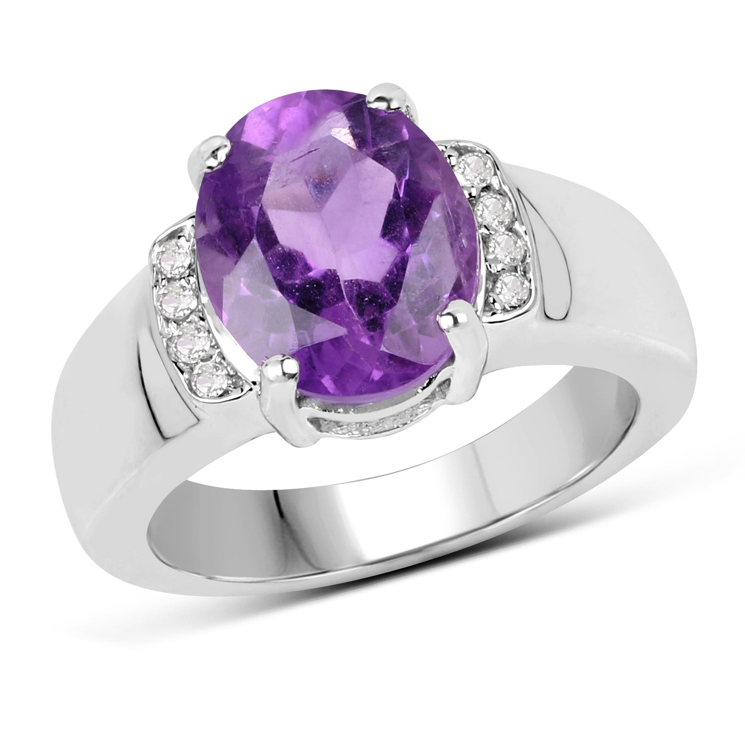 3.32 Carat GenuineAmethyst and White Topaz .925 Sterling Silver Ring