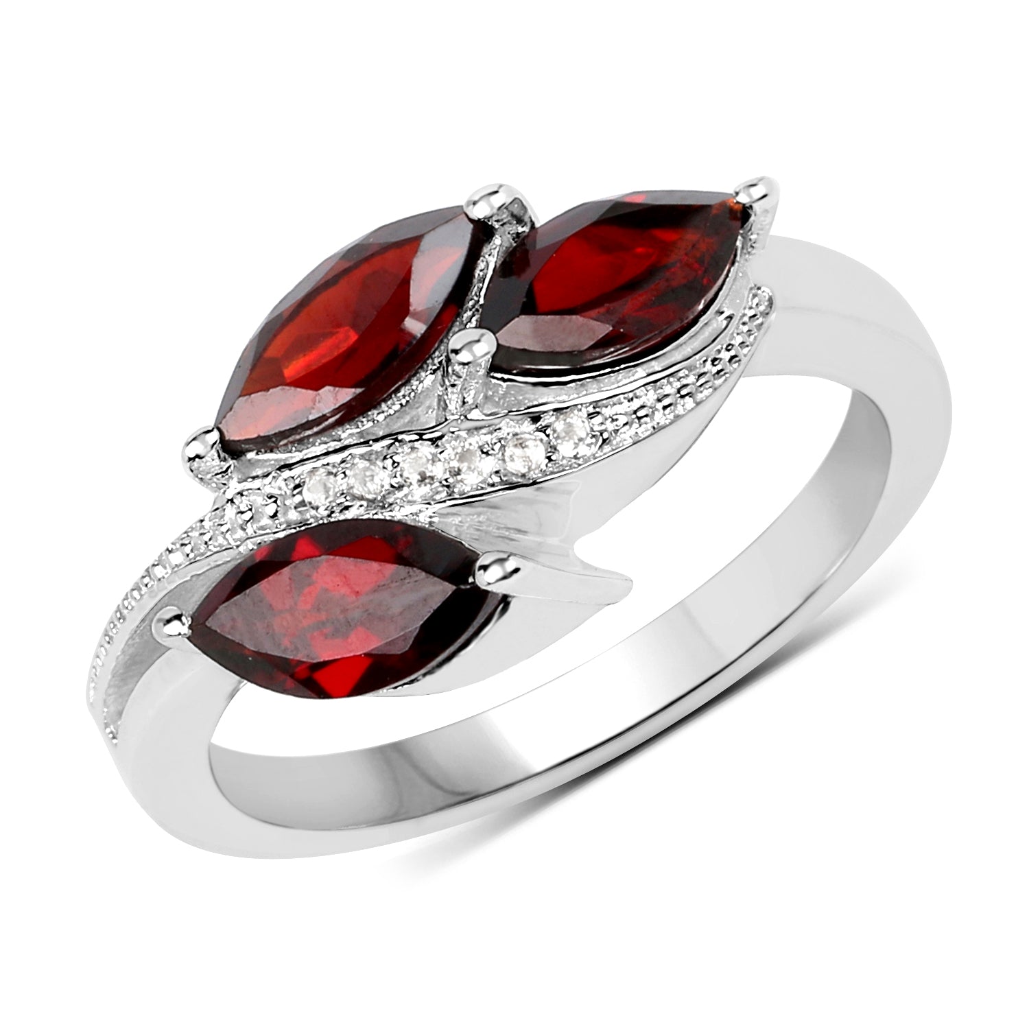 1.98 Carat GenuineGarnet and White Topaz .925 Sterling Silver Ring