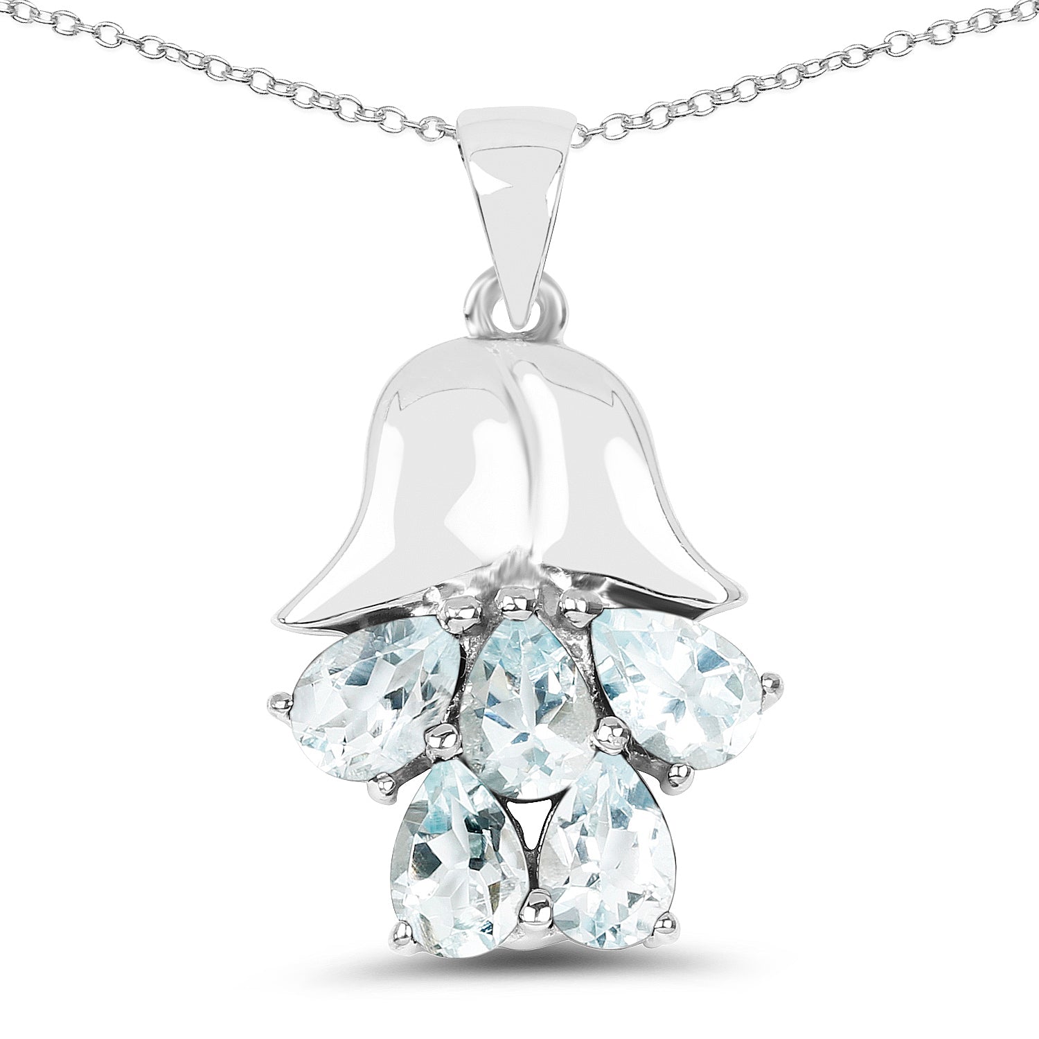 1.75 Carat Genuine Aquamarine .925 Sterling Silver Pendant