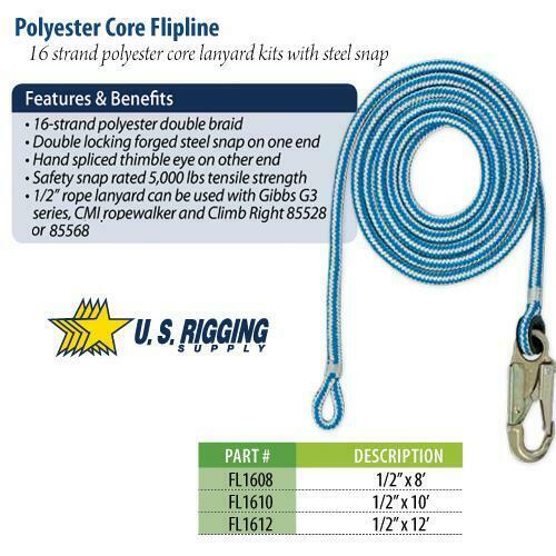 FL1612 US Rigging Arborist 1/2" X 12' 16 Strand Rope Flipline