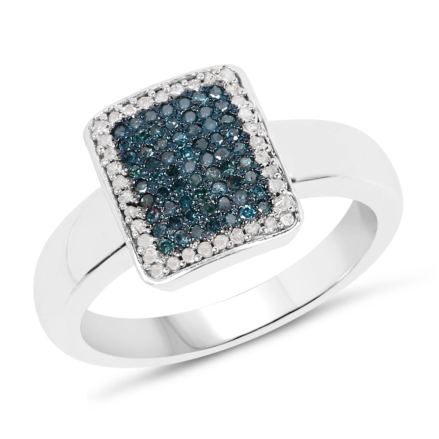 0.52 Carat Genuine Blue Diamond and White Diamond .925 Sterling Silver Ring
