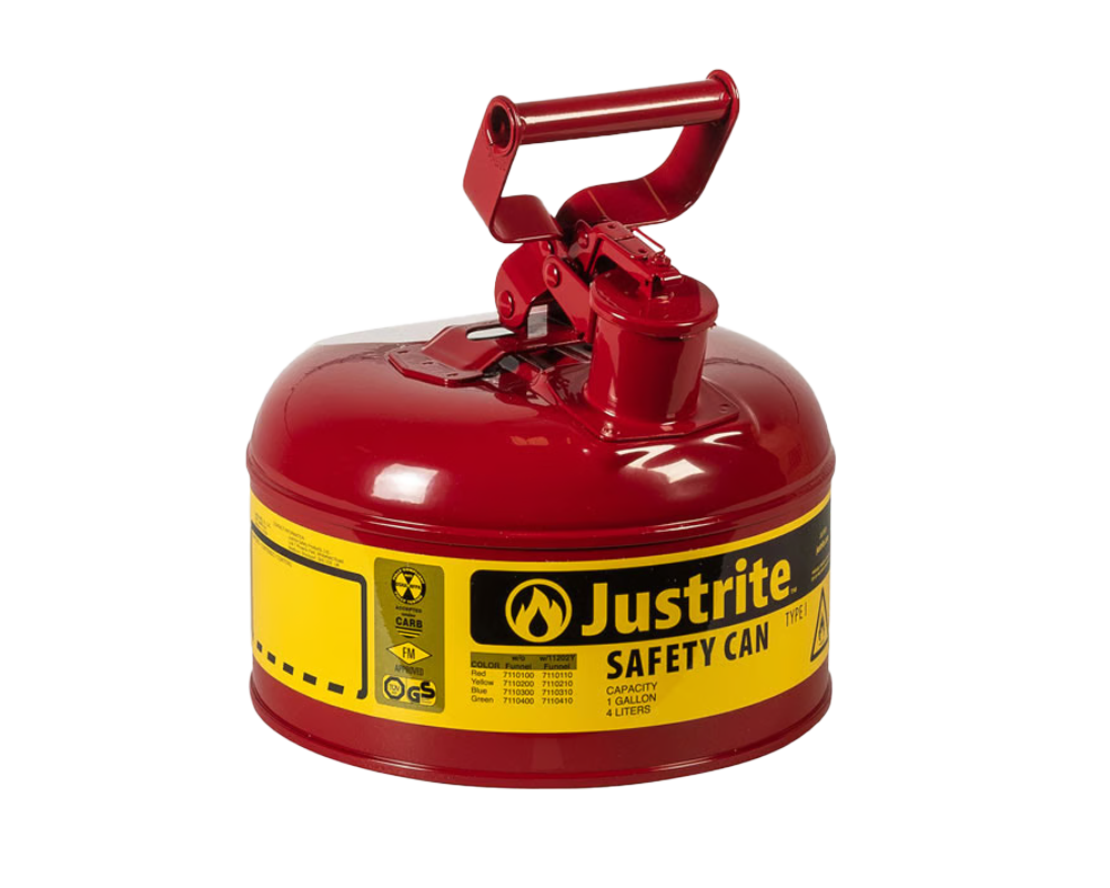 Justrite 1 Gallon Steel Safety Can for Flammables, Type I, Flame Arrester, Red (7110100)