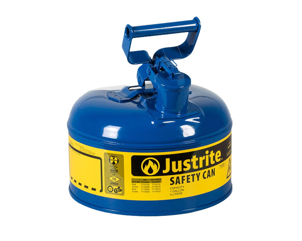 Justrite 1 Gallon Steel Safety Can for Kerosene, Type I, Flame Arrester, Blue (7110300)