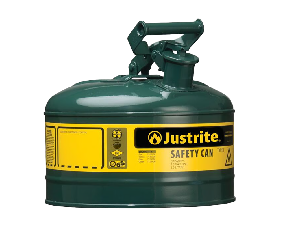Justrite 1 Gallon Steel Safety Can for Oil, Type I, Flame Arrester, Green (7110400)