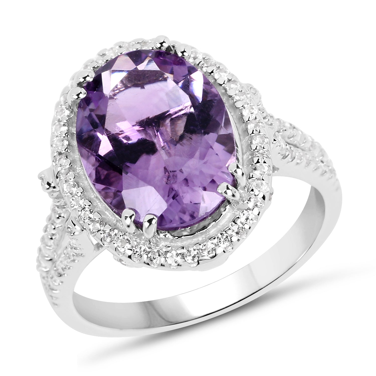 5.55 Carat Genuine Amethyst & White Topaz .925 Sterling Silver Ring
