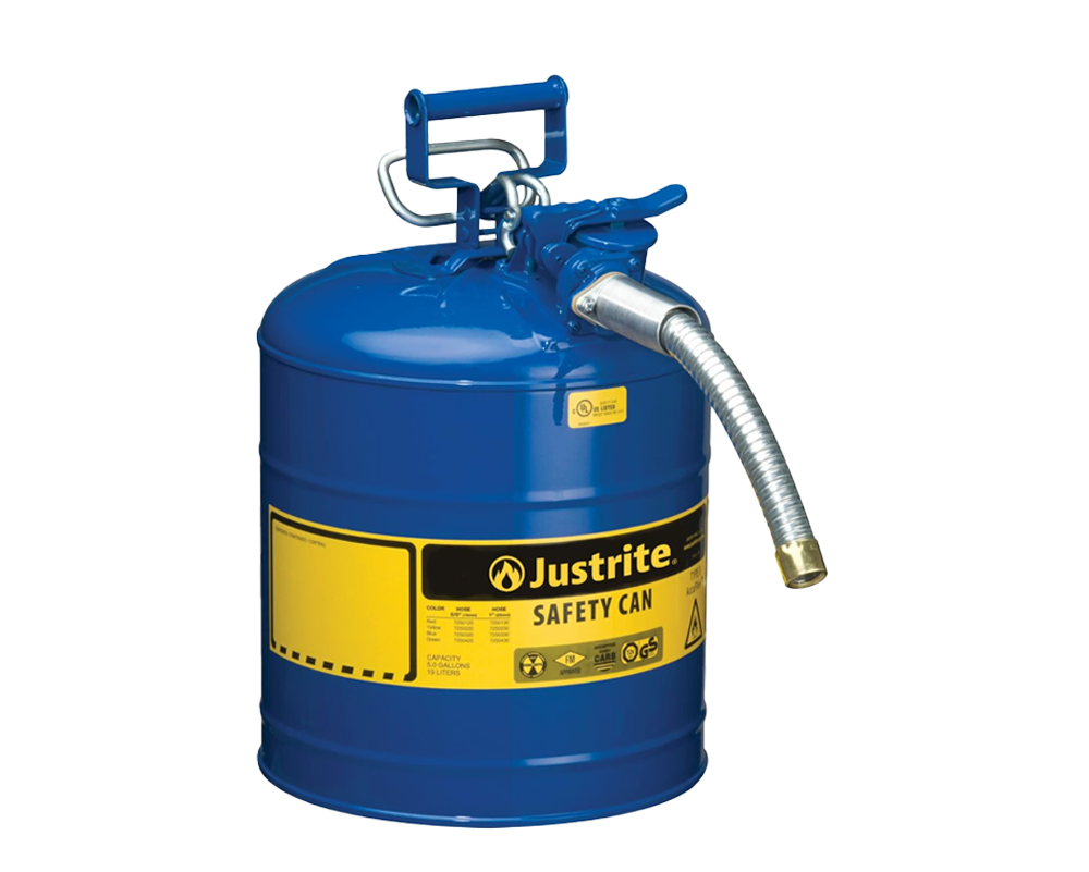 Justrite 5 Gallon, 1" Metal Hose, Steel Safety Can for Kerosene, Type II, AccuFlow™, Blue (7250330)