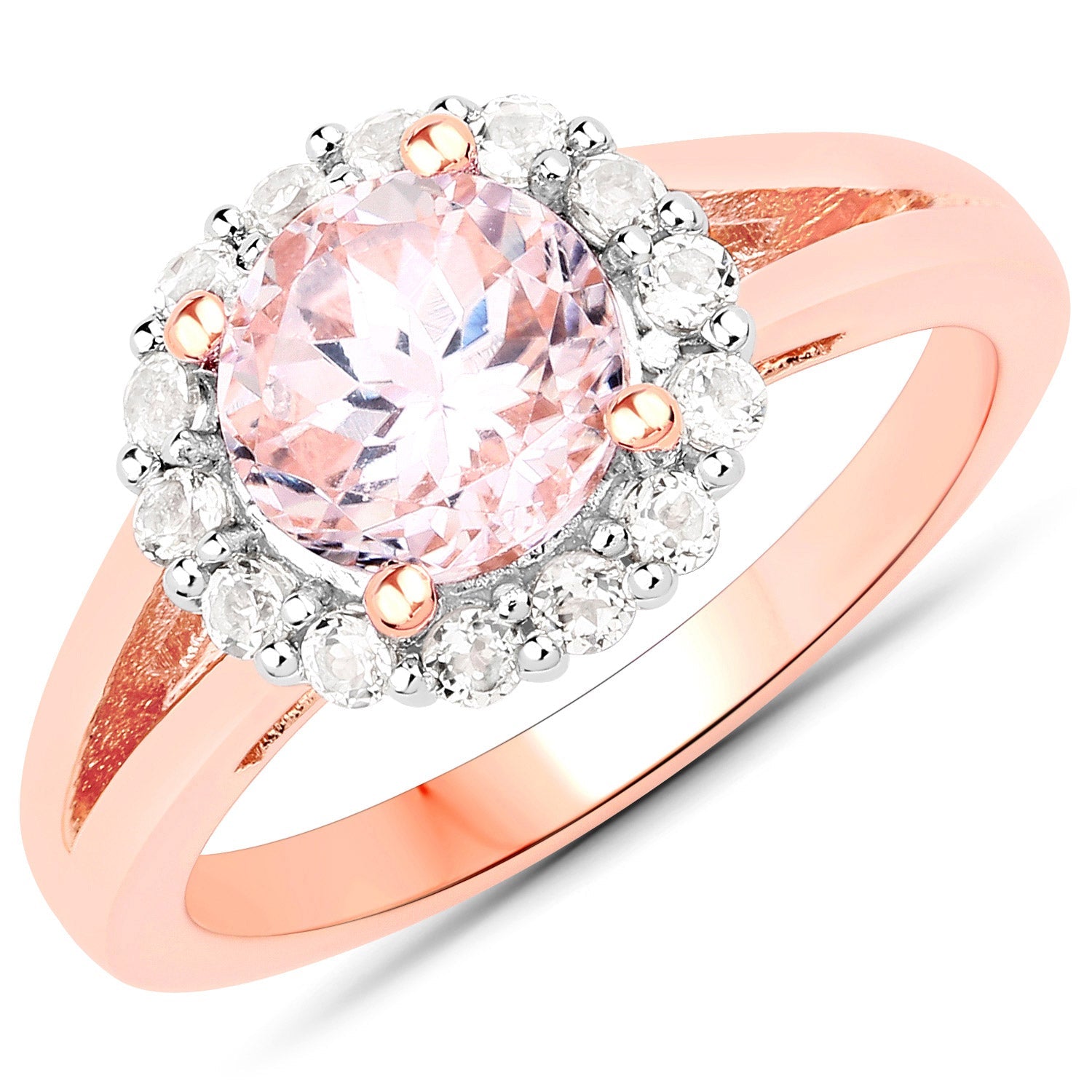 2.25 Carat Genuine Kunzite and White Topaz .925 Sterling Silver Ring
