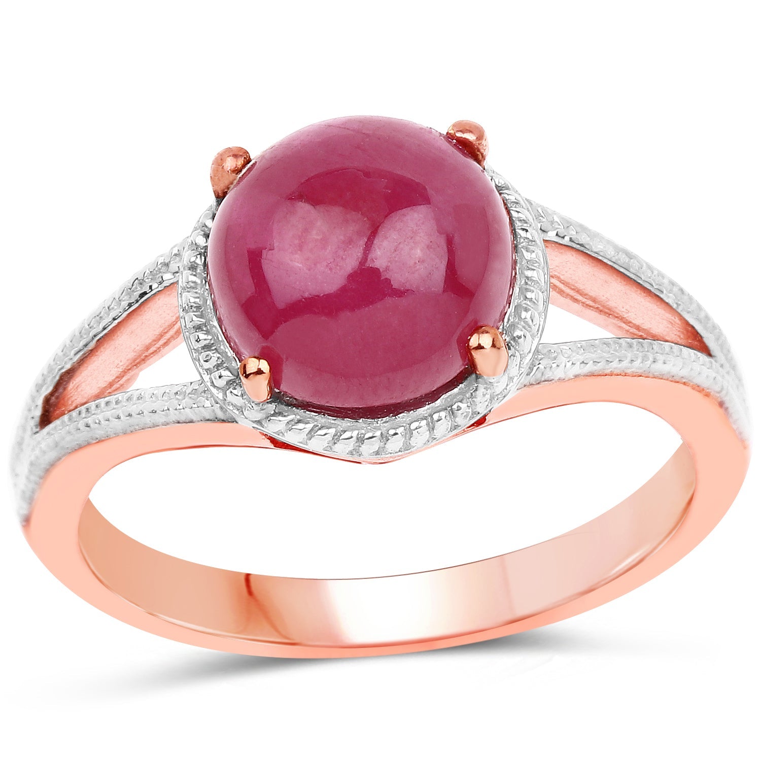 14K Rose Gold Plated 5.05 Carat Glass Filled Ruby .925 Sterling Silver Ring