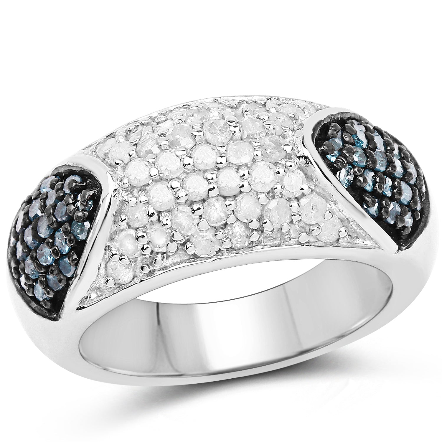 0.94 Carat Genuine Blue Diamond and White Diamond .925 Sterling Silver Ring