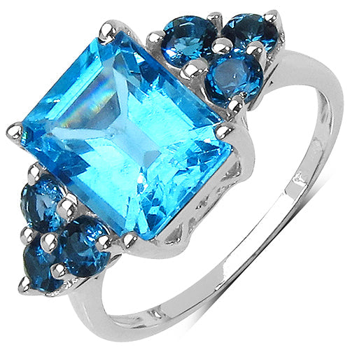 4.72 Carat Genuine Swiss Blue Topaz & London Blue Topaz .925 Sterling Silver Ring