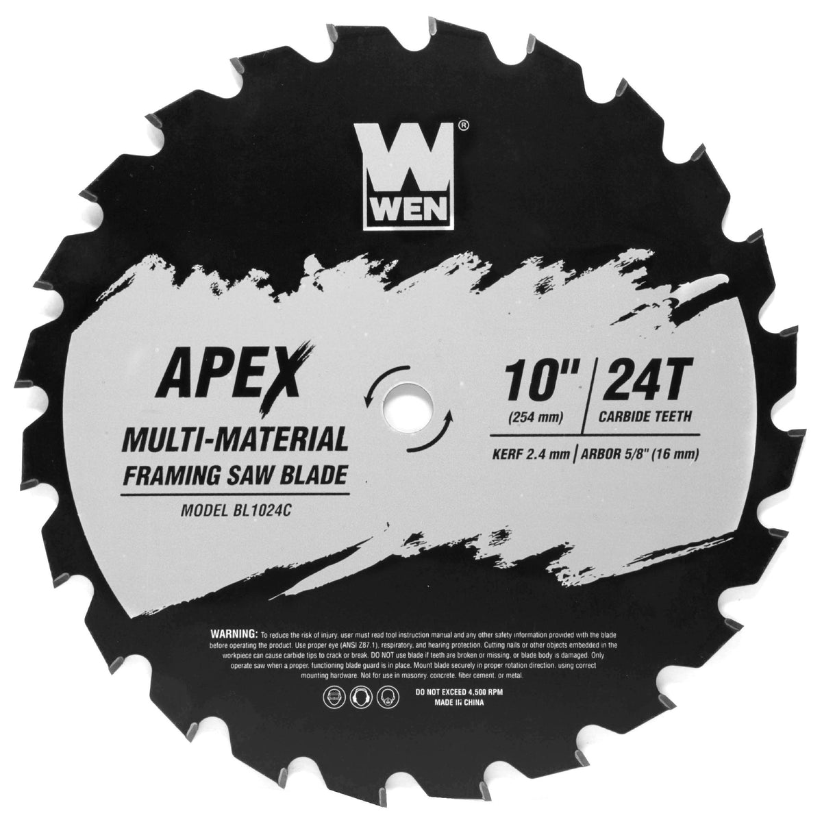 WEN BL1024C Apex 10-Inch 24-Tooth Carbide-Tipped Multi-Material Industrial-Grade Framing Saw Blade with Cool-Cut Coating