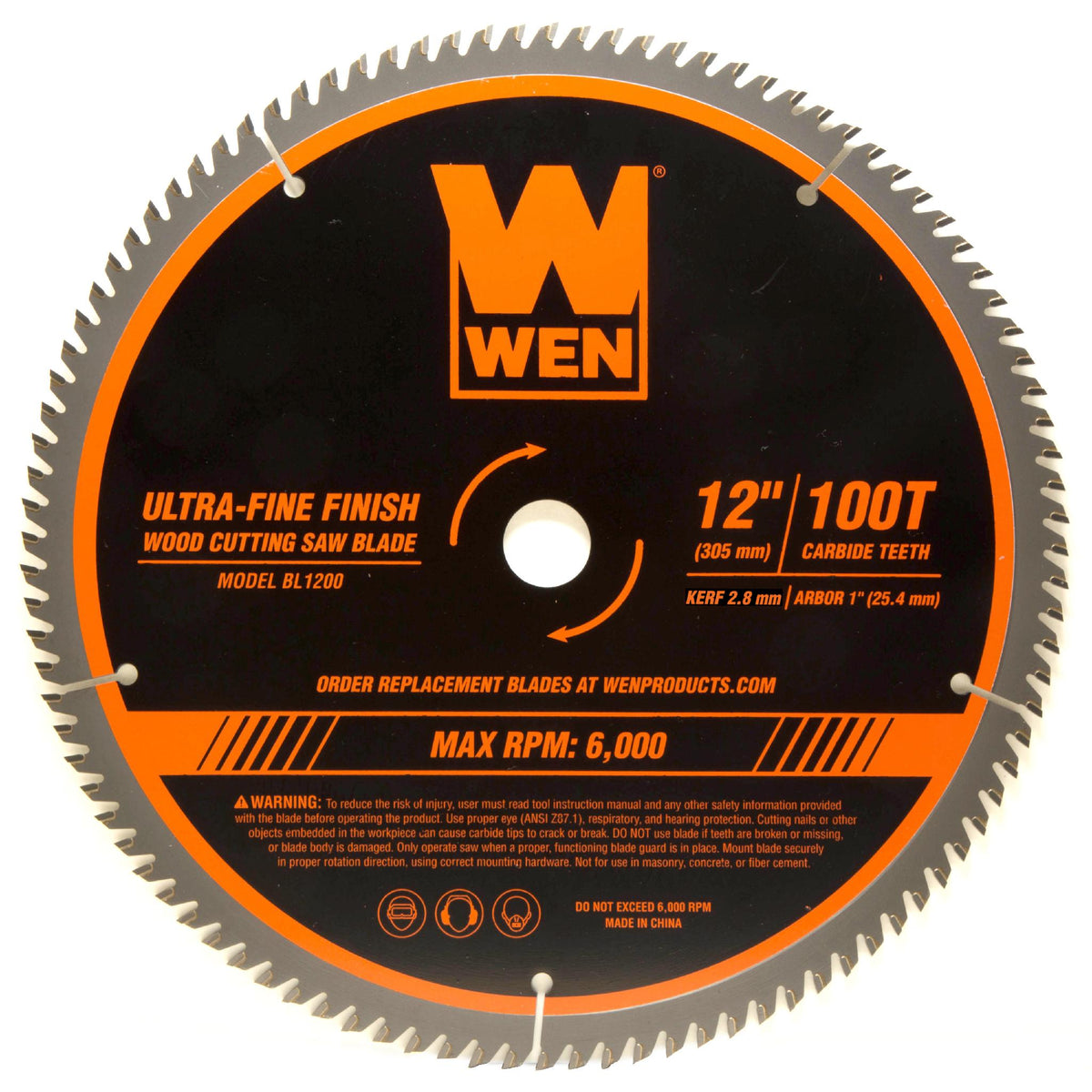 WEN BL1200 12-Inch 100-Tooth Carbide-Tipped Ultra-Fine Finish Professional Woodworking Saw Blade for Miter Saws and Table Saws