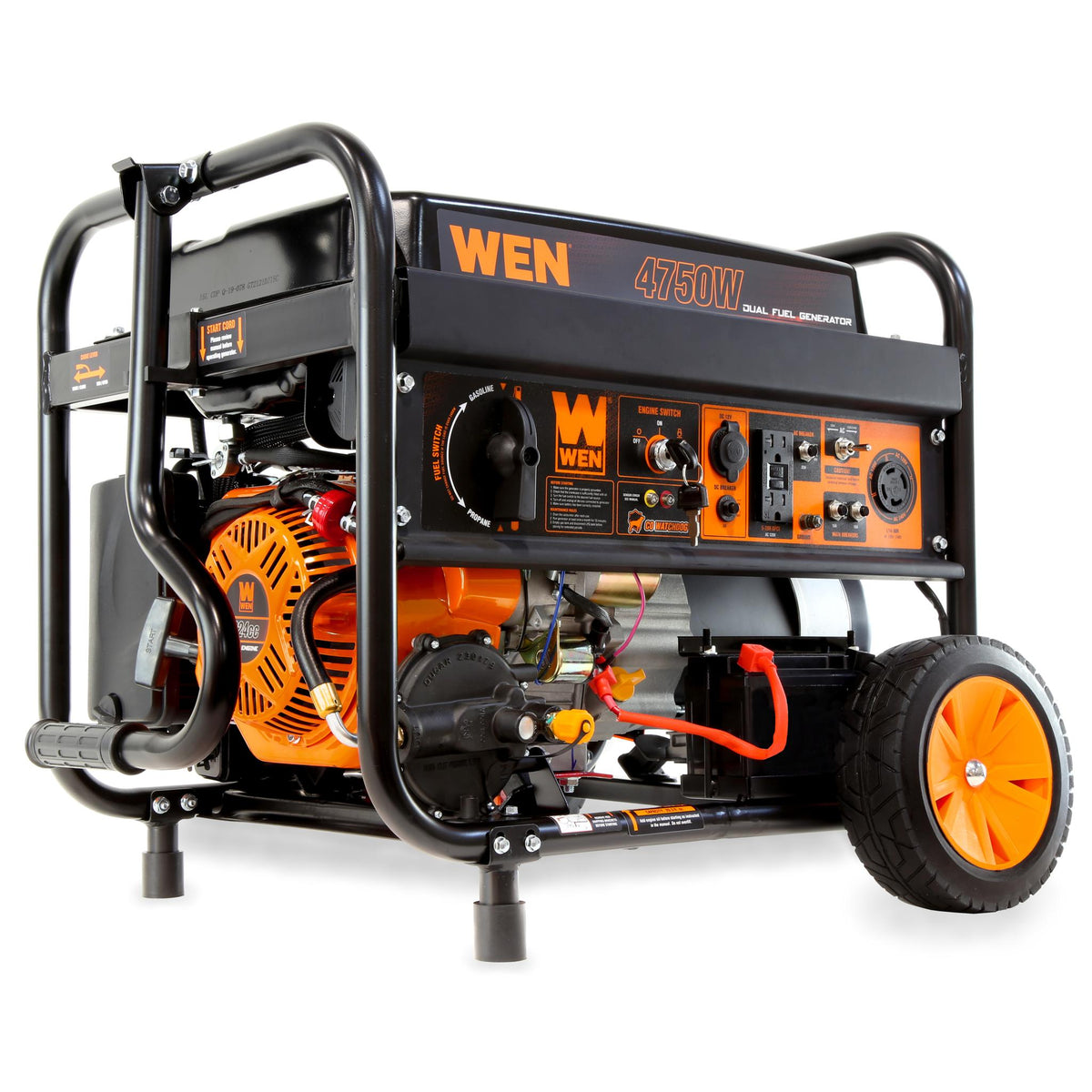 WEN DF475X 4,750-Watt 120V/240V Dual Fuel Portable Generator with Wheel Kit, Electric Start, and CO Watchdog