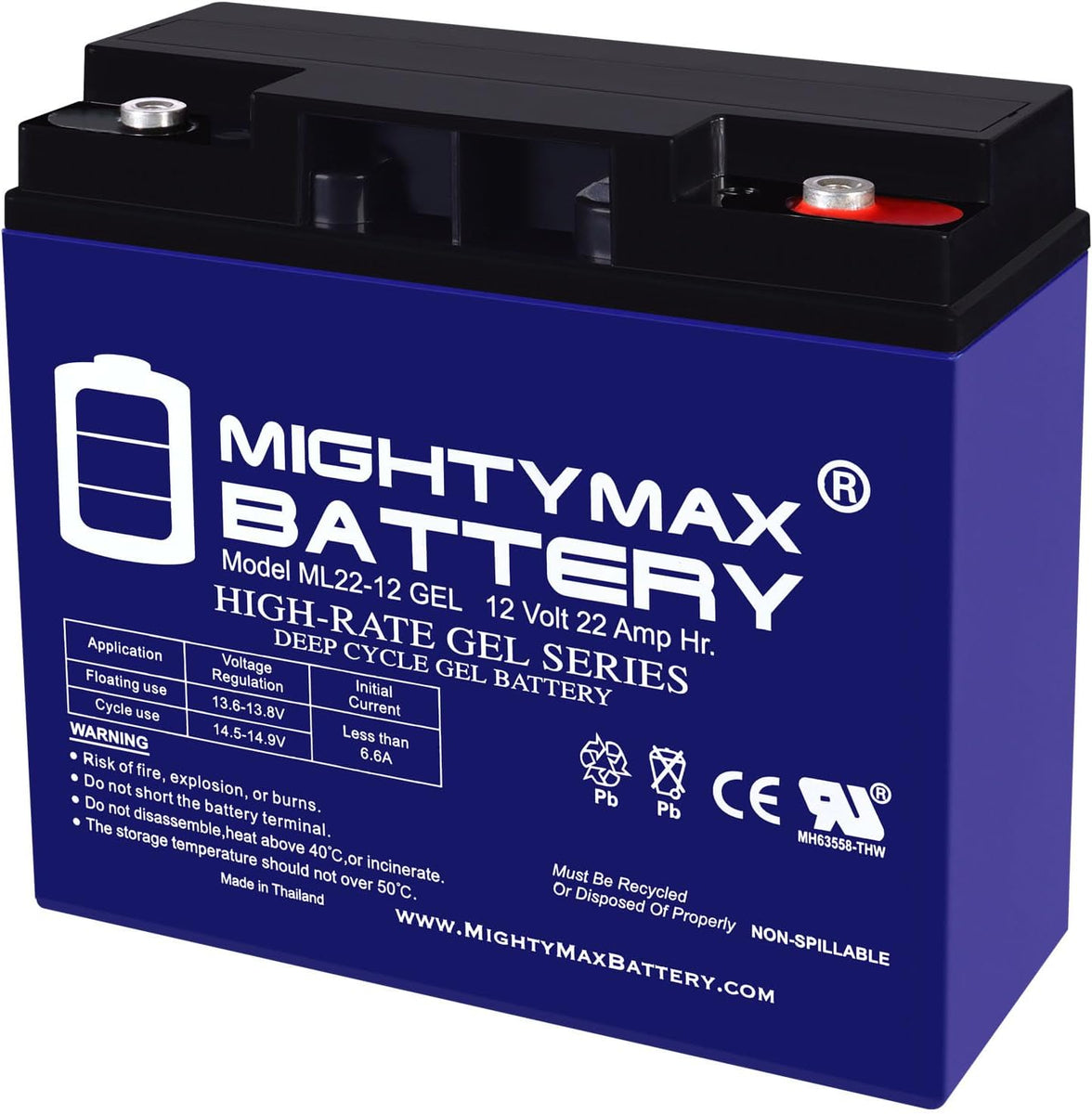Mighty Max ML22-12GEL 12V 22 AH GEL Rechargeable Maintenance Free SLA AGM Battery