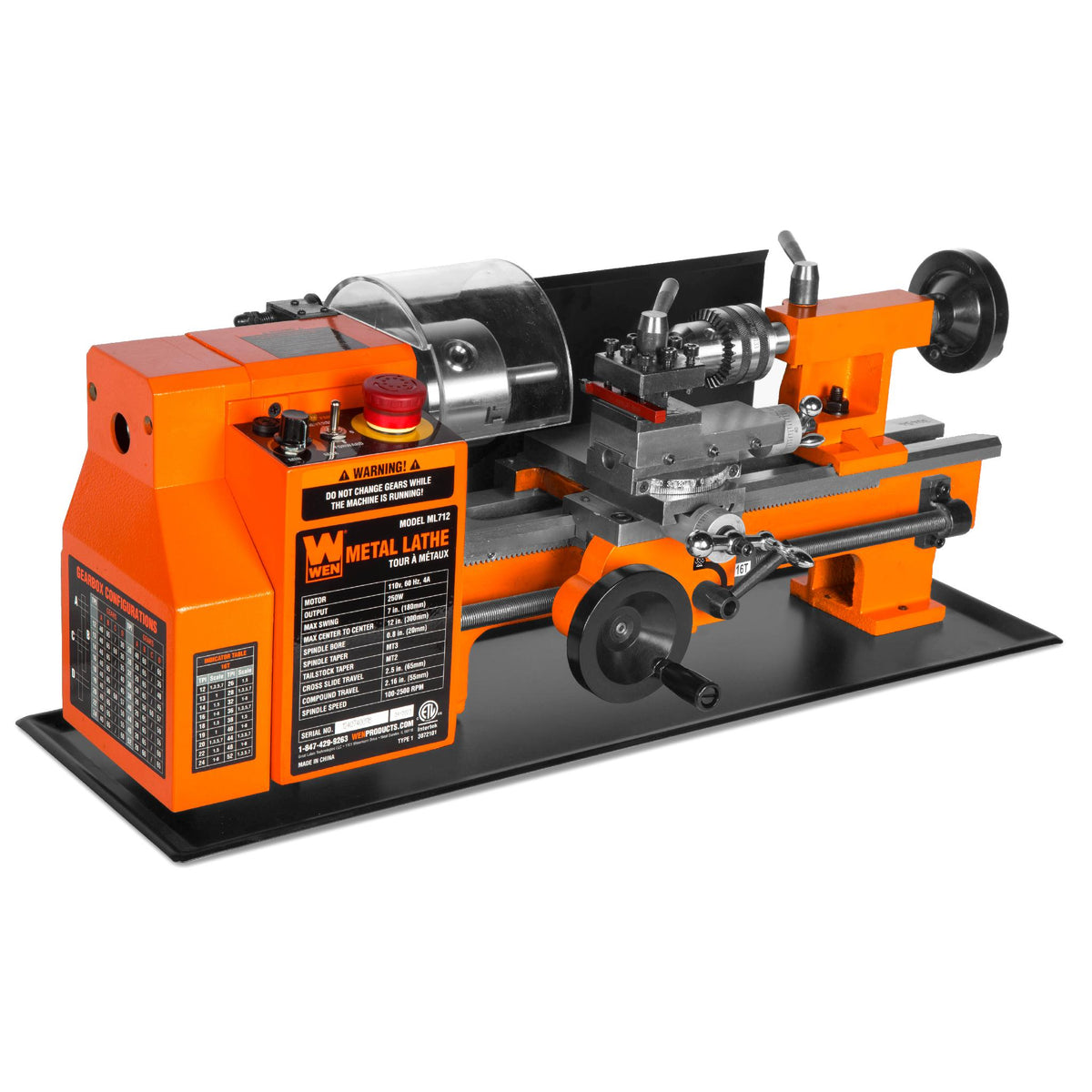 WEN ML712 Variable Speed 7-by 12-Inch Two Direction Benchtop Metal Lathe