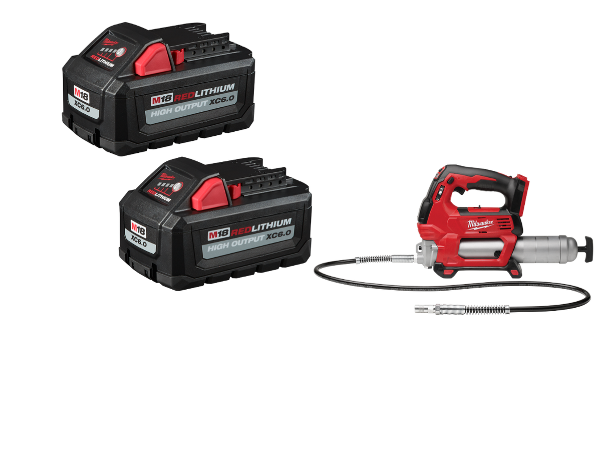 Milwaukee M18 Grease Gun w/ REDLITHIUM HIGH OUTPUT XC6.0 Battery - 2 PK