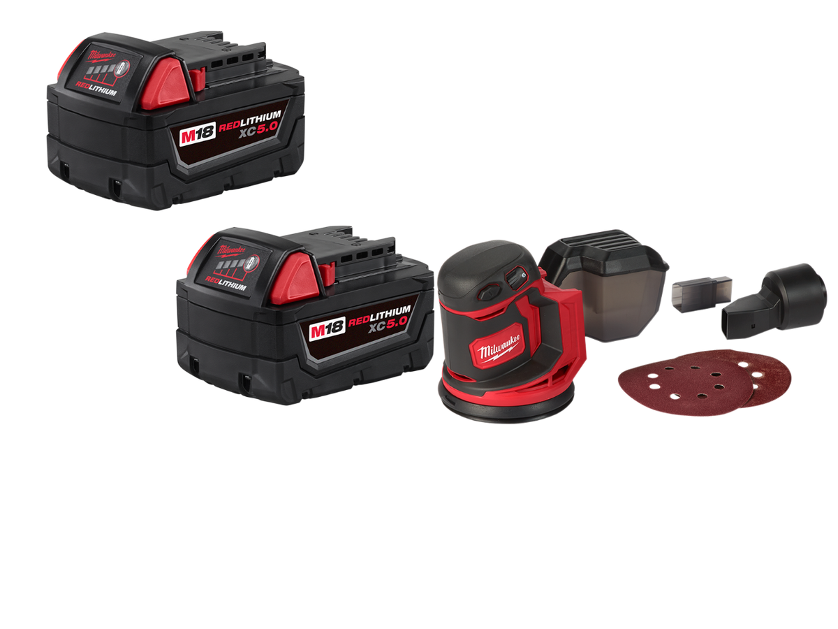 Milwaukee 2648-20BT5 M18 Random Orbit Sander w/ XC5.0 Extended Battery - 2 PK
