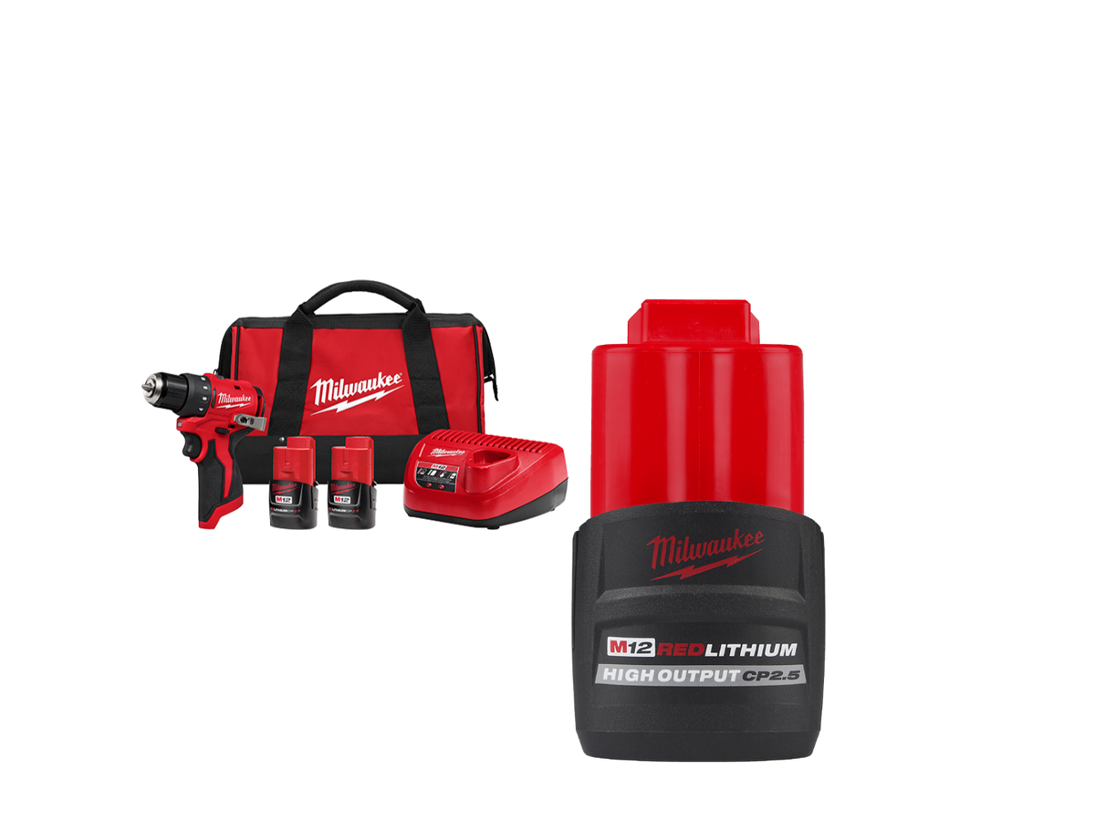 Milwaukee 3401-22x2 M12 Compact Drill Driver Kit w/ Extra 2.5Ah Battery