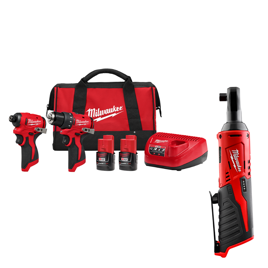 Milwaukee 3494-22RT M12 12V 2-Tool Cordless Combo Kit w/ Ratchet
