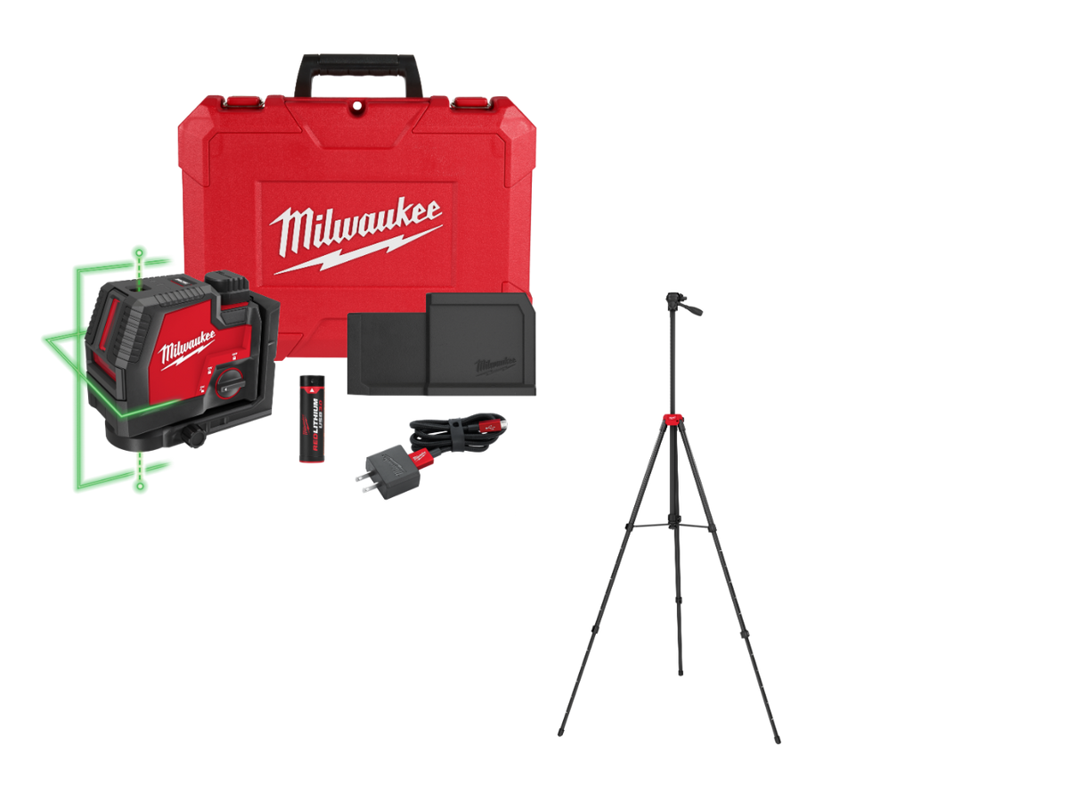 Milwaukee 3522-21TP USB Green Cross Line & Plumb Points Laser w/ Tri-pod