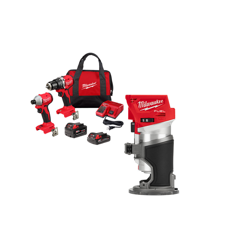 Milwaukee 3693-22CXvCR M18 Compact Brushless 2-Tool Combo Kit w/ Router