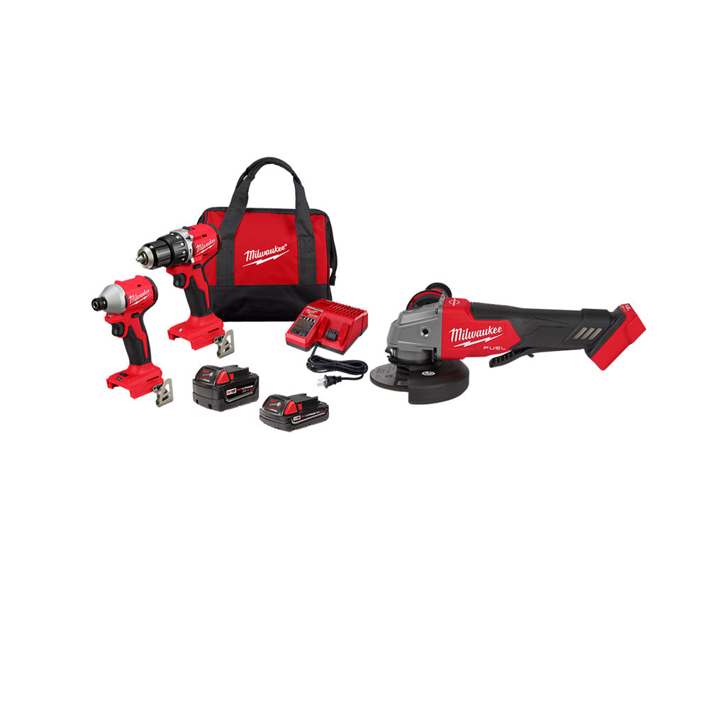 Milwaukee 3693-22CXvGR M18 Compact Brushless 2-Tool Combo Kit w/ Grinder
