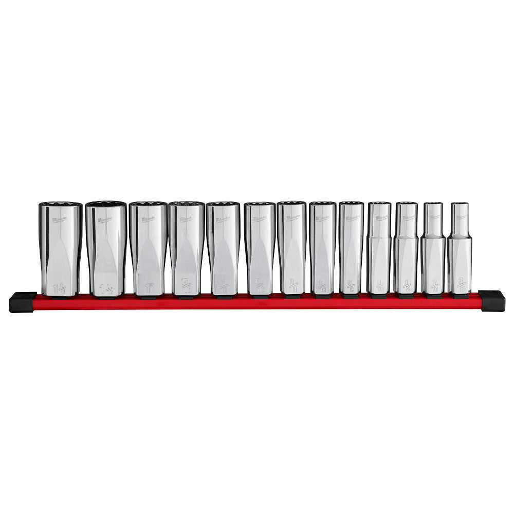 Milwaukee 48-22-9424 1/2" Drive 12-Point Deep Well SAE Socket Set - 13 PC