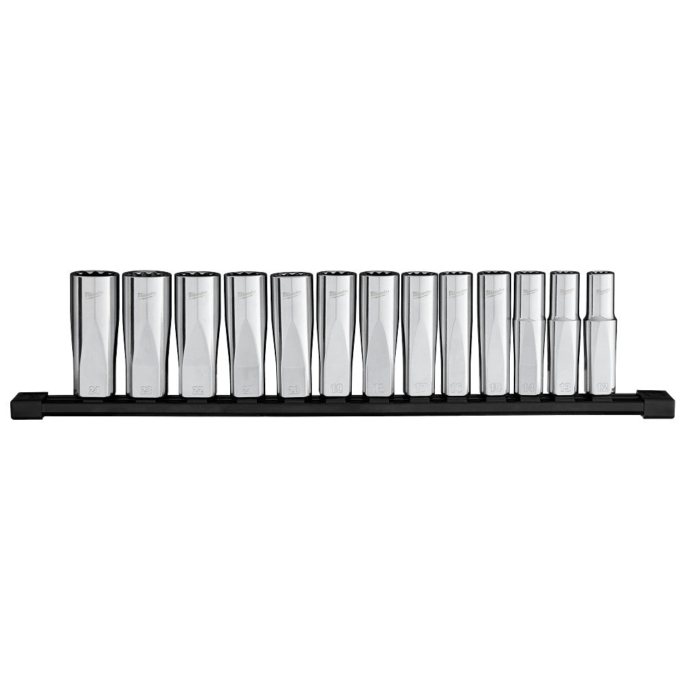 Milwaukee 48-22-9524 1/2" Drive 12-Point Deep Well Metric Socket Set - 13 PC