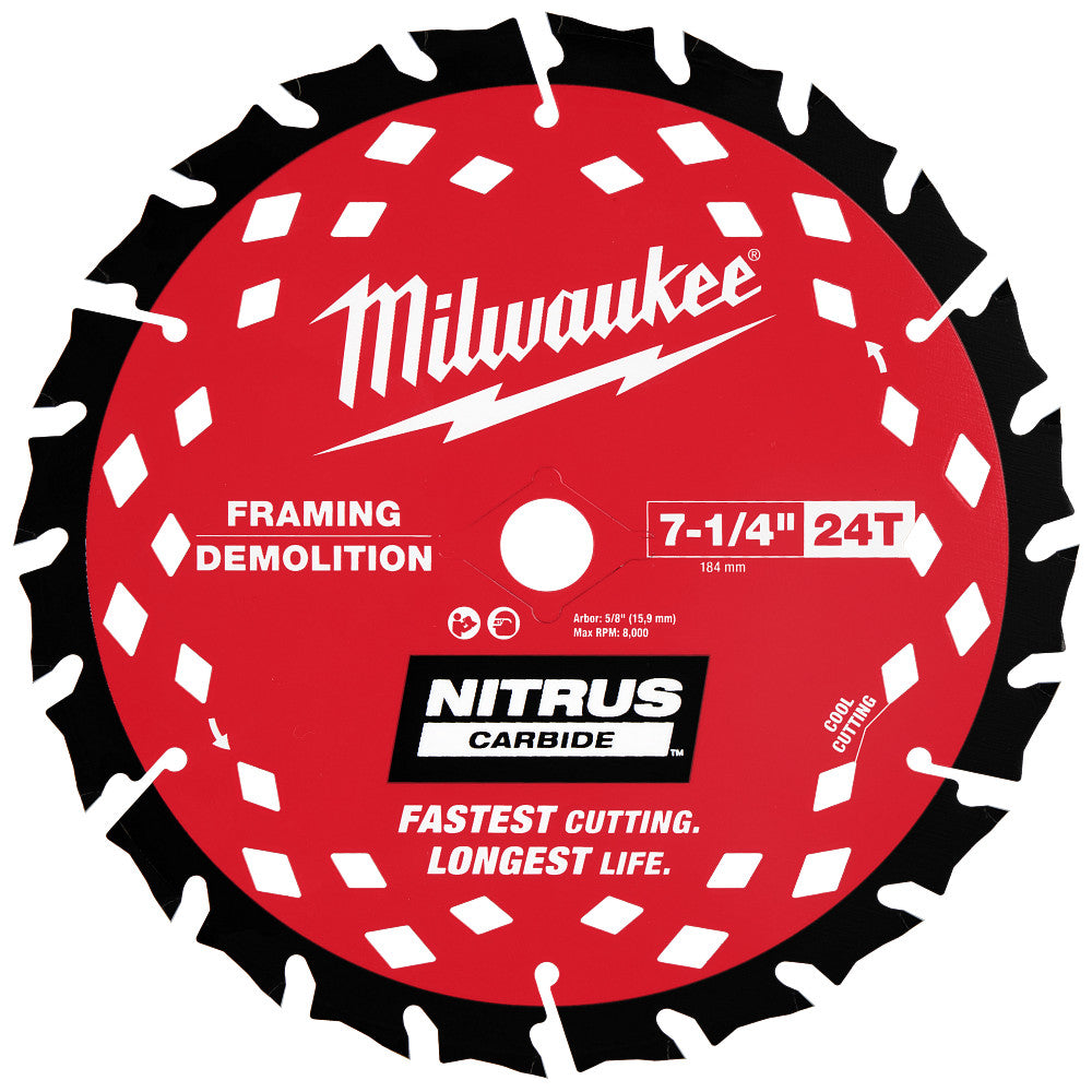 Milwaukee 48-40-0753 7-1/4” 24T NITRUS Carbide Framing Circular Saw Blade - 3 PK