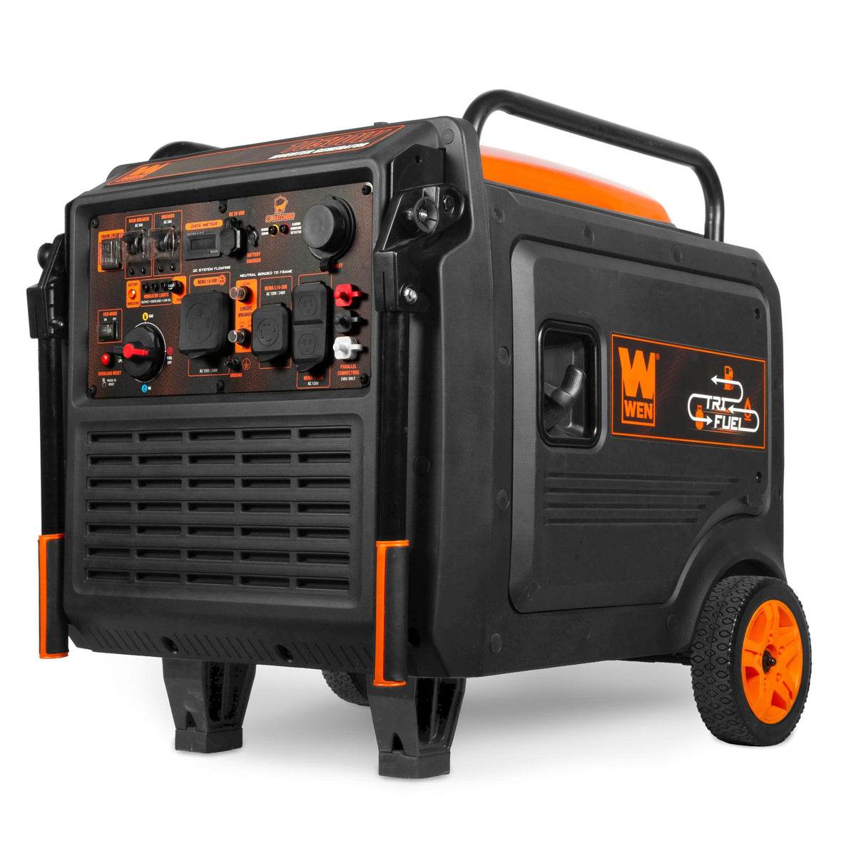 WEN TF1050iX 10,500-Watt 120V/240V Tri-Fuel Inverter Generator with Quiet 457cc Engine, Electric Start, Wheel Kit, and CO Watchdog, Gas, Propane, and Natural Gas Powered