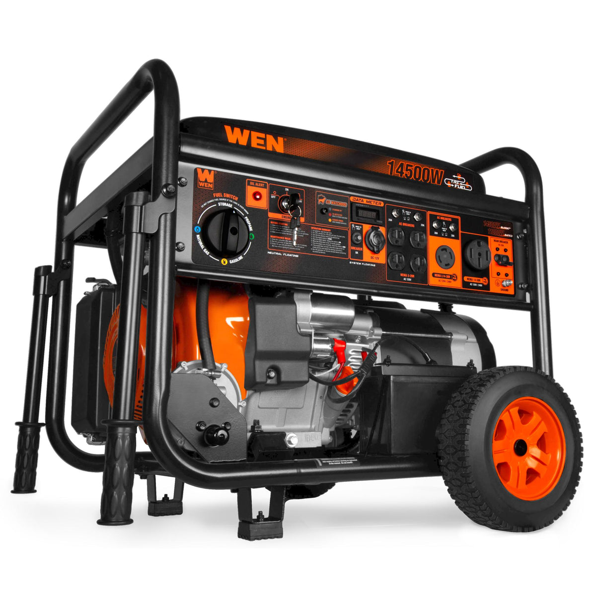 WEN TF1450X 14,500-Watt 120V/240V Tri-Fuel Generator for Gas, Propane, and Natural Gas, Transfer-Switch Ready with Electric Start, Wheel Kit, and CO Watchdog