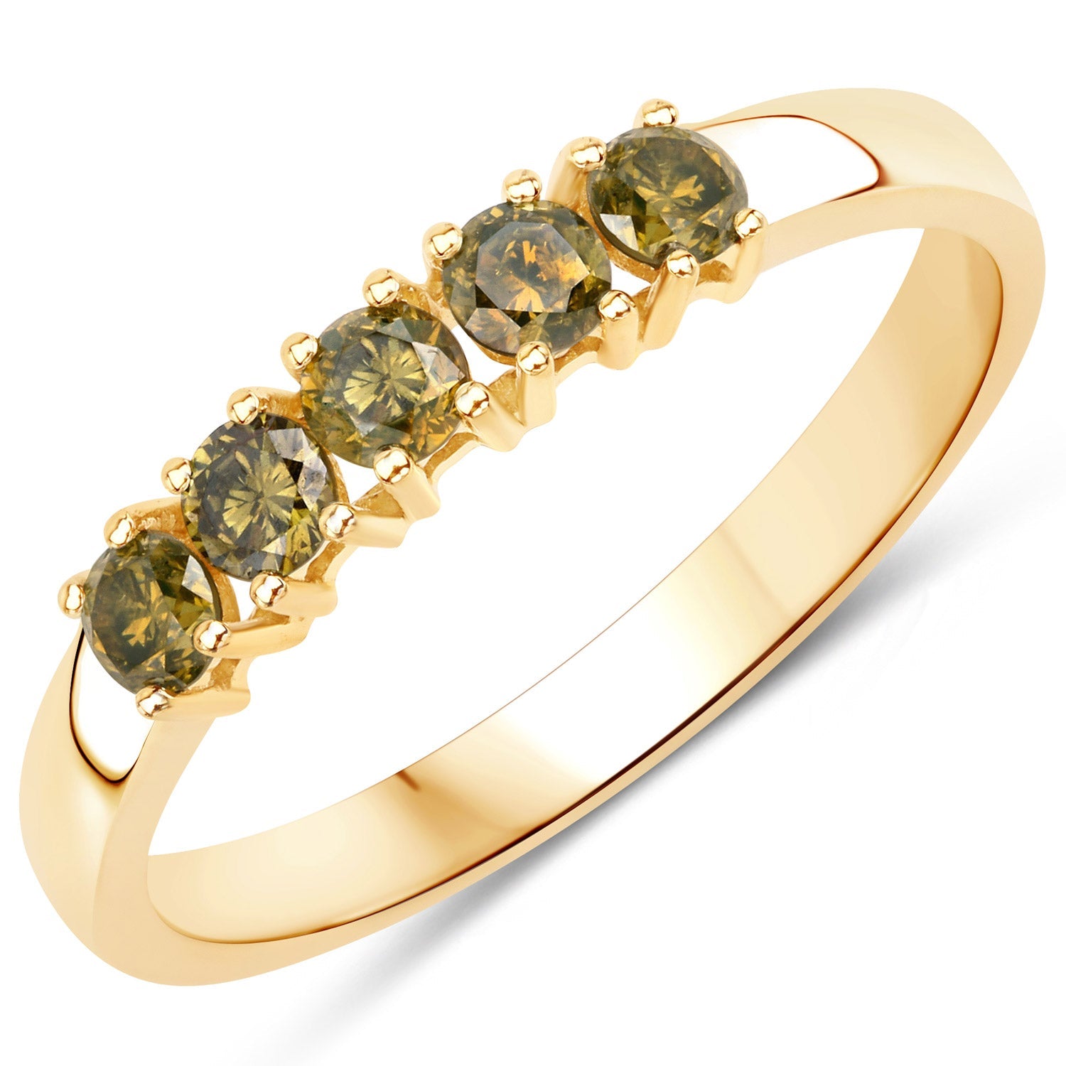 0.46 Carat Genuine Yellow Diamond 14K Yellow Gold Ring (I1-I2)