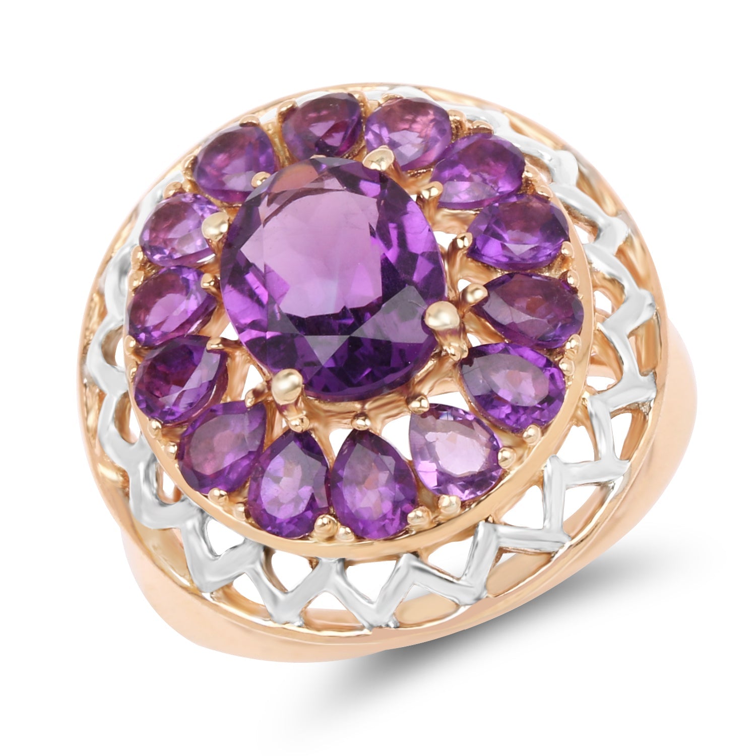 14K Rose Gold Plated 4.30 Carat Genuine Amethyst .925 Sterling Silver Ring