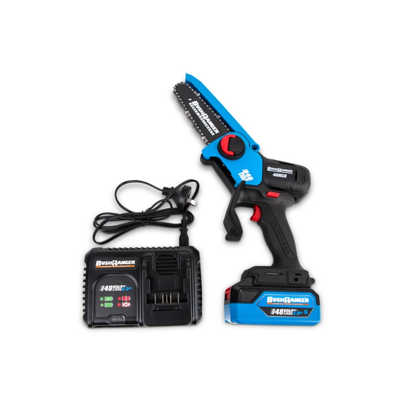 Bushranger 48V Mini Pruning Brushless Chainsaw Kit with 2Ah Battery and Single Port Charger