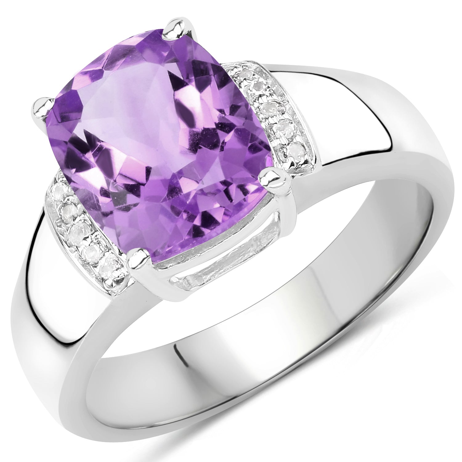 2.65 Carat GenuineAmethyst and White Topaz .925 Sterling Silver Ring