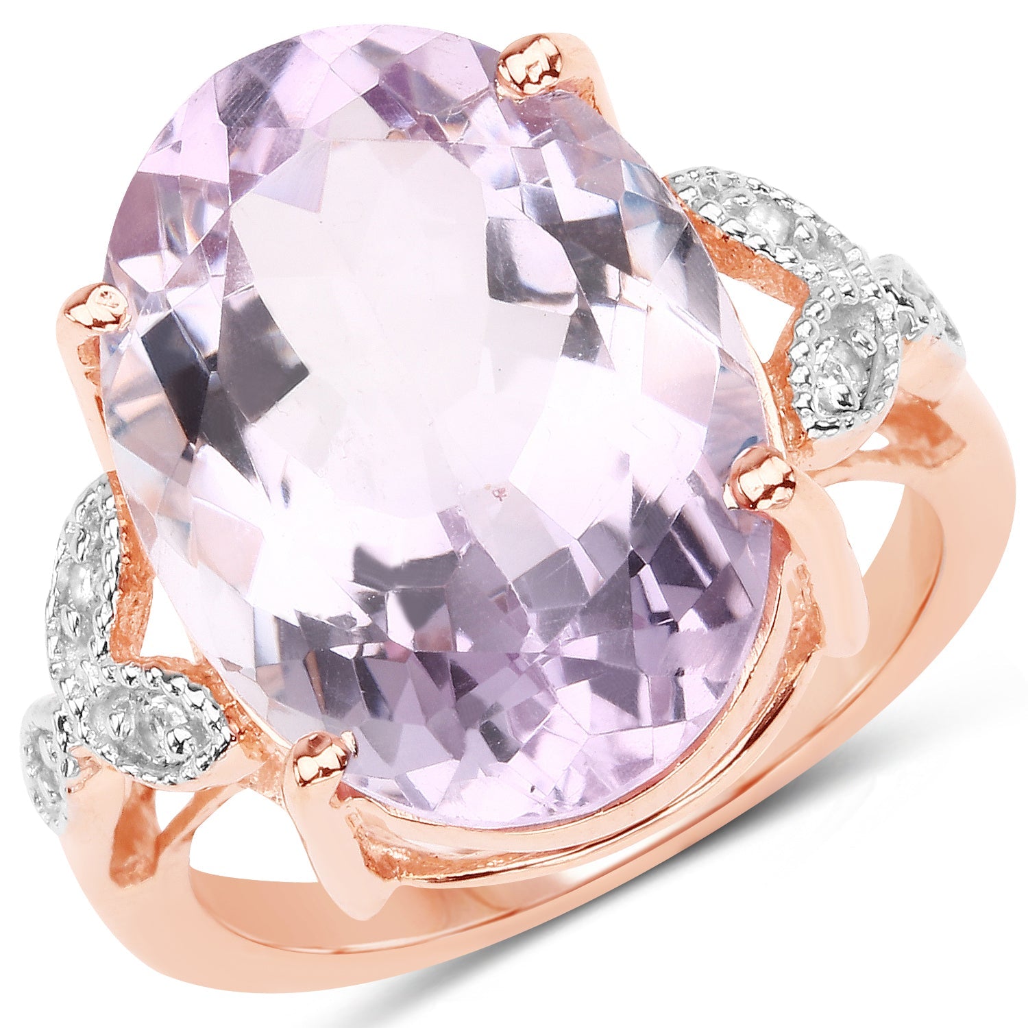 18K Rose Gold Plated 10.50 Carat Genuine Pink Amethyst and White Topaz .925 Sterling Silver Ring