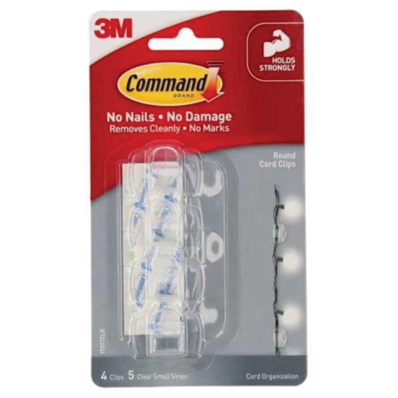 Command 511413-46960 Small Round Cord Clip, Plastic, Transparent